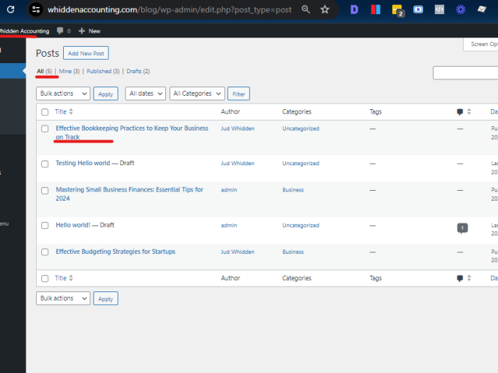 WordPress backend screenshot